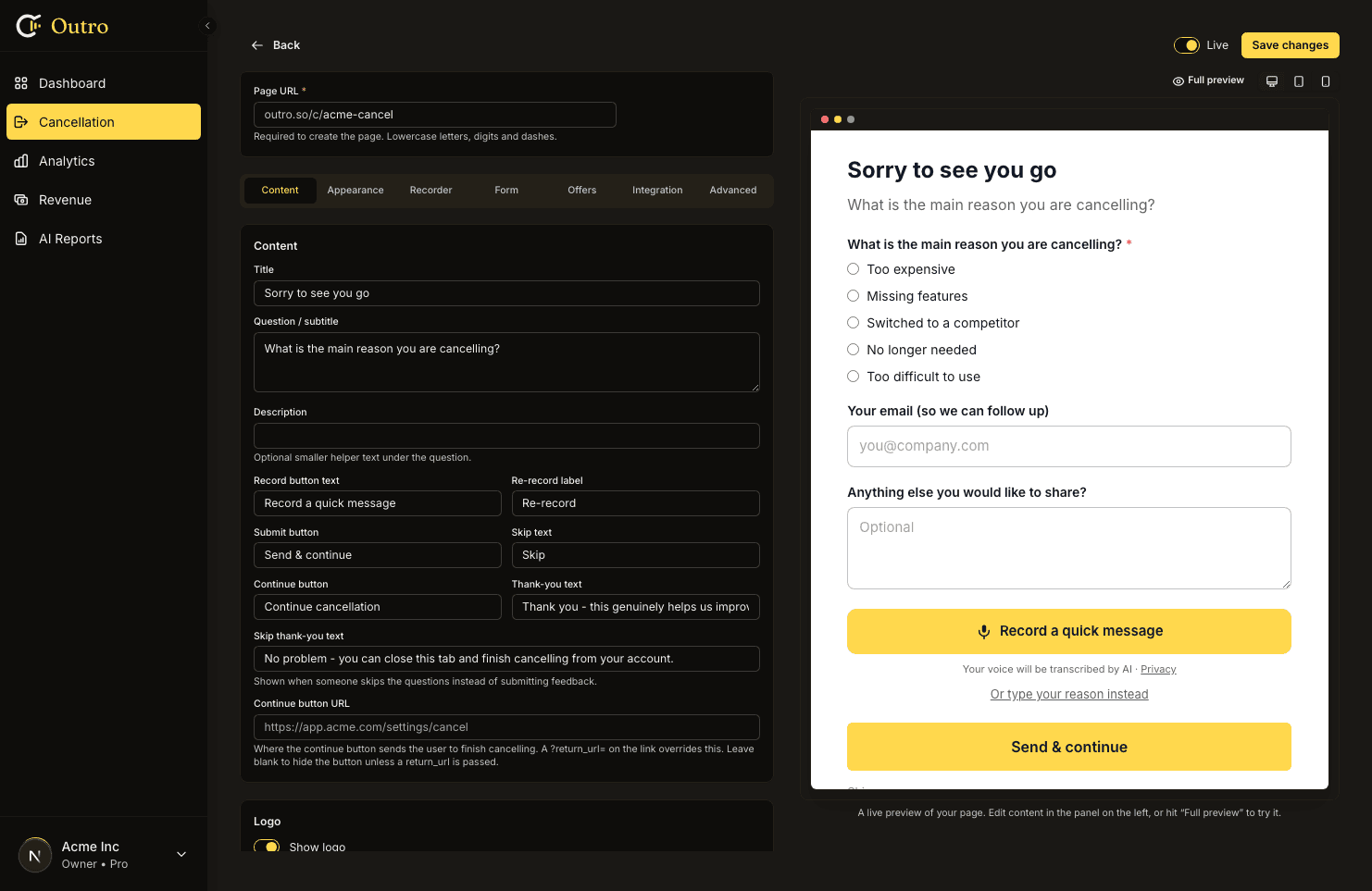 Cancel Page, Fully Tunable